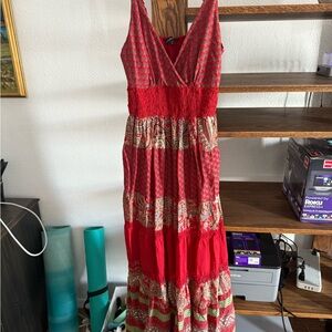 Red and Gold Tiered Maxi Sundress